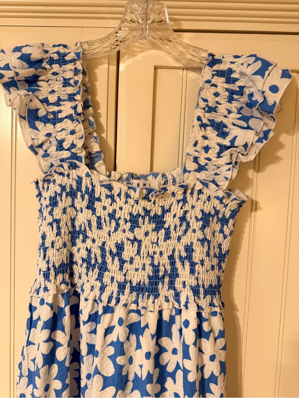 THML Blue and White Floral Smocked Midi Dress size XS - Picture 3 of 6